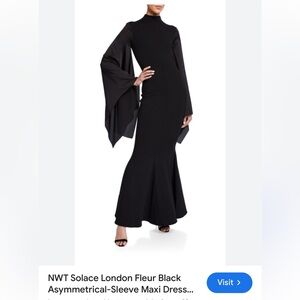 Solace London Black Asymmetrical Sleeve Maxi Dress size 12